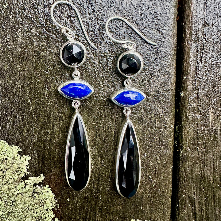 Black onyx and lapis lazuli earrings