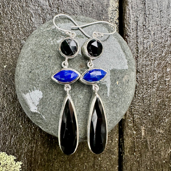 Black onyx and lapis lazuli earrings