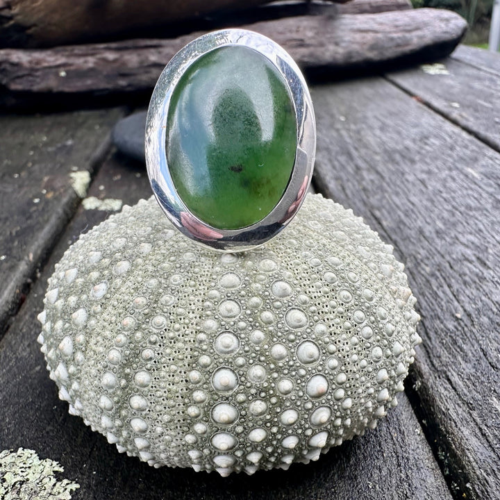 NZ greenstone and sterling silver statement ring
