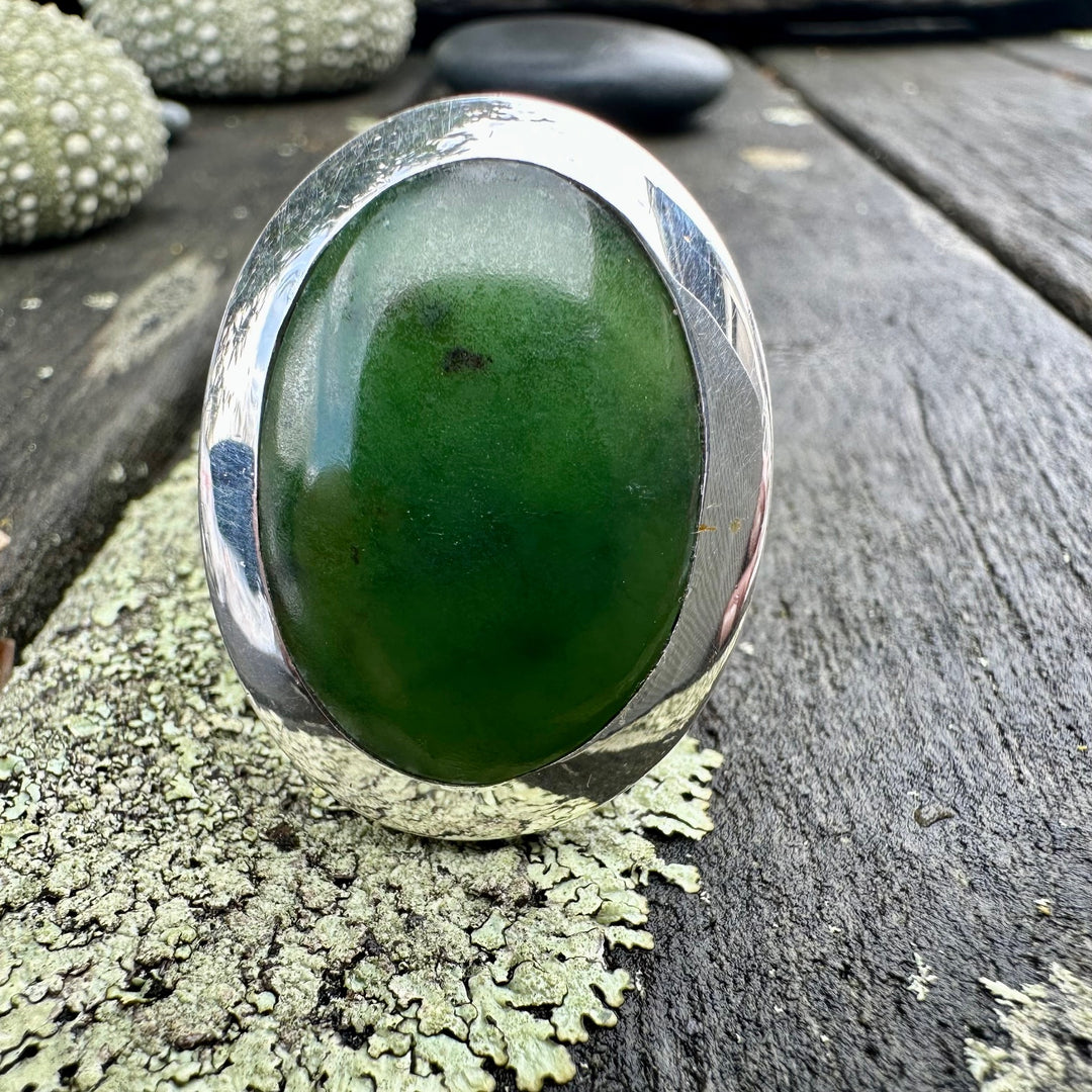 NZ greenstone and sterling silver statement ring