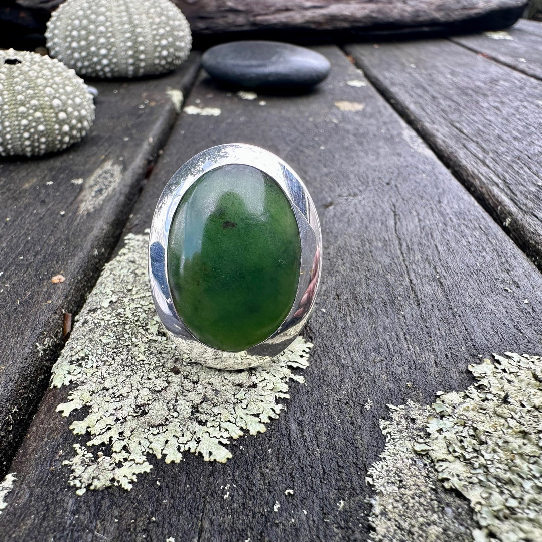 NZ greenstone and sterling silver statement ring