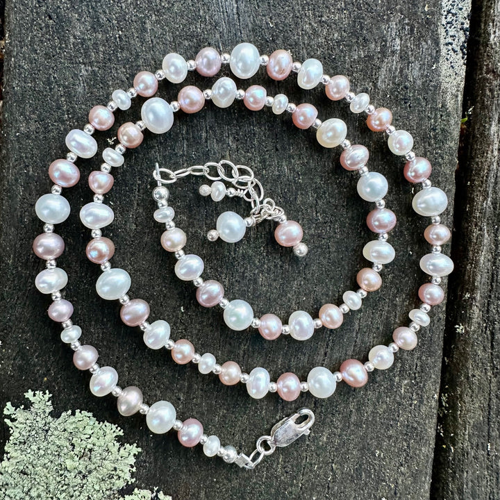 Pink & white freshwater pearl necklace