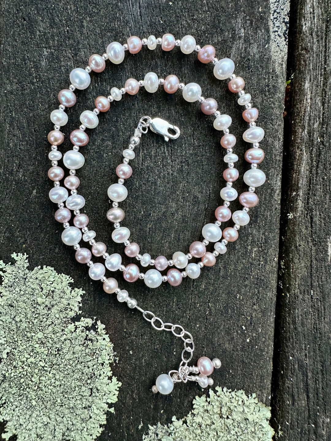 Pink & white freshwater pearl necklace