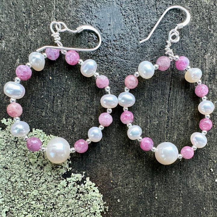 freshwater pearl & tourmaline hoop earrings