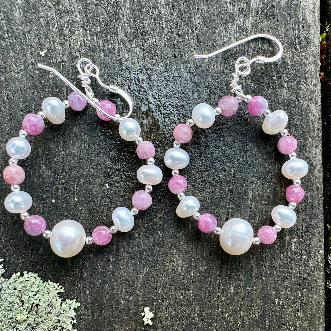 freshwater pearl & tourmaline hoop earrings