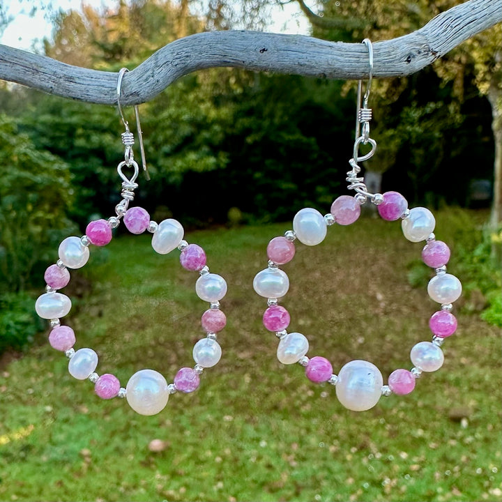 freshwater pearl & tourmaline hoop earrings