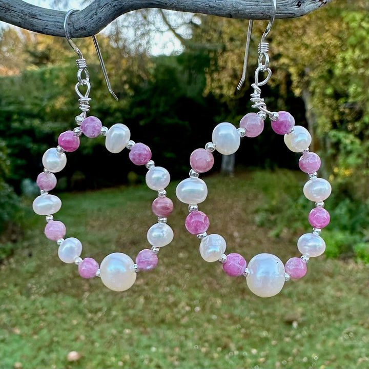 freshwater pearl & tourmaline hoop earrings