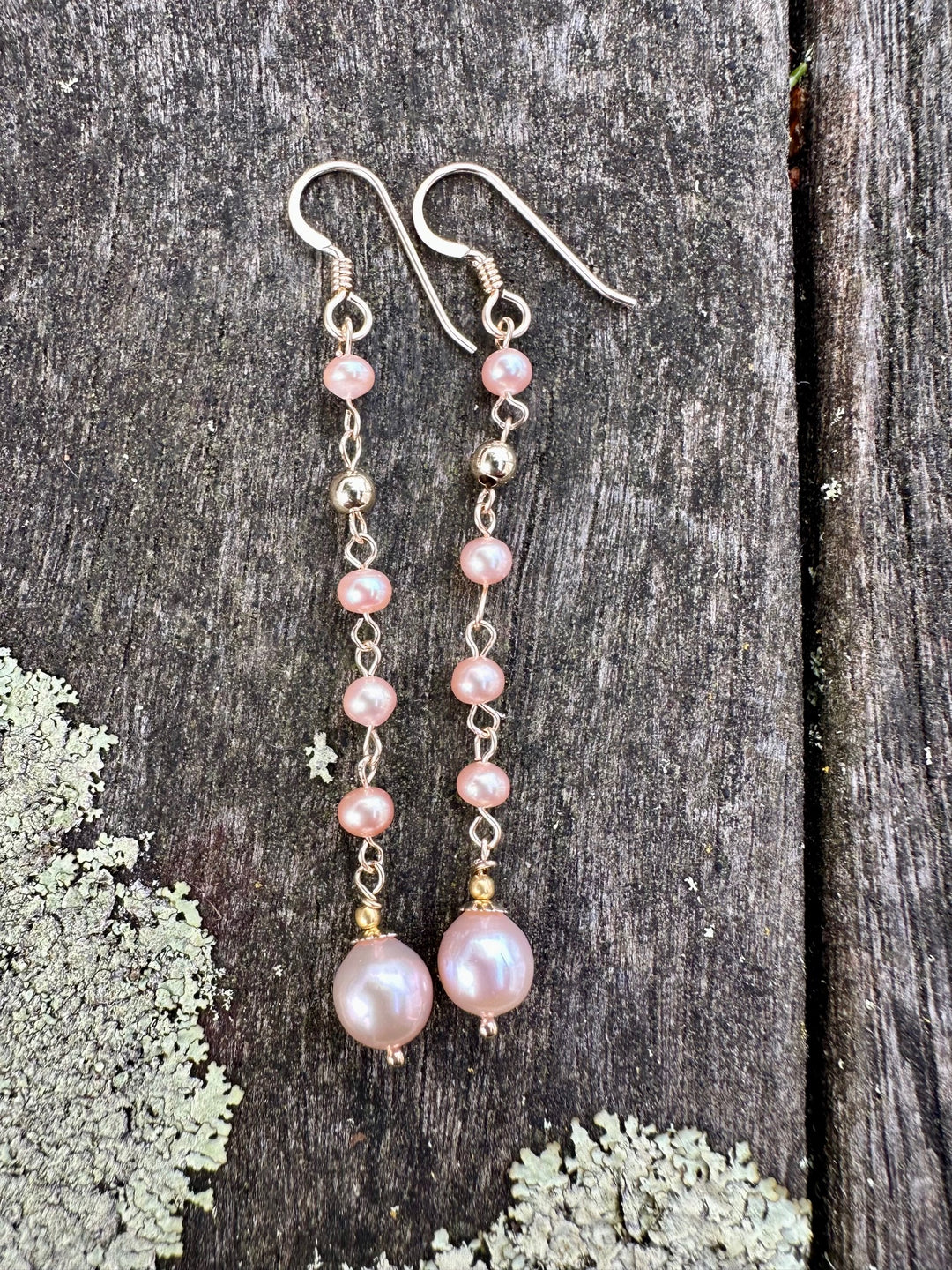 6 tier pink freshwater pearl earrings