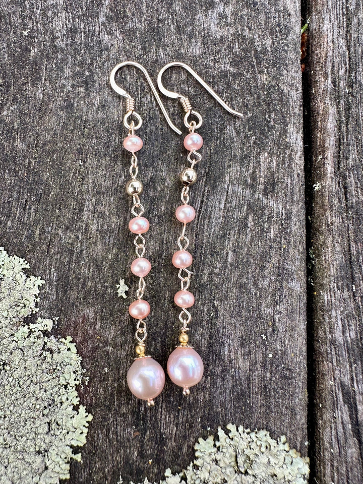 6 tier pink freshwater pearl earrings