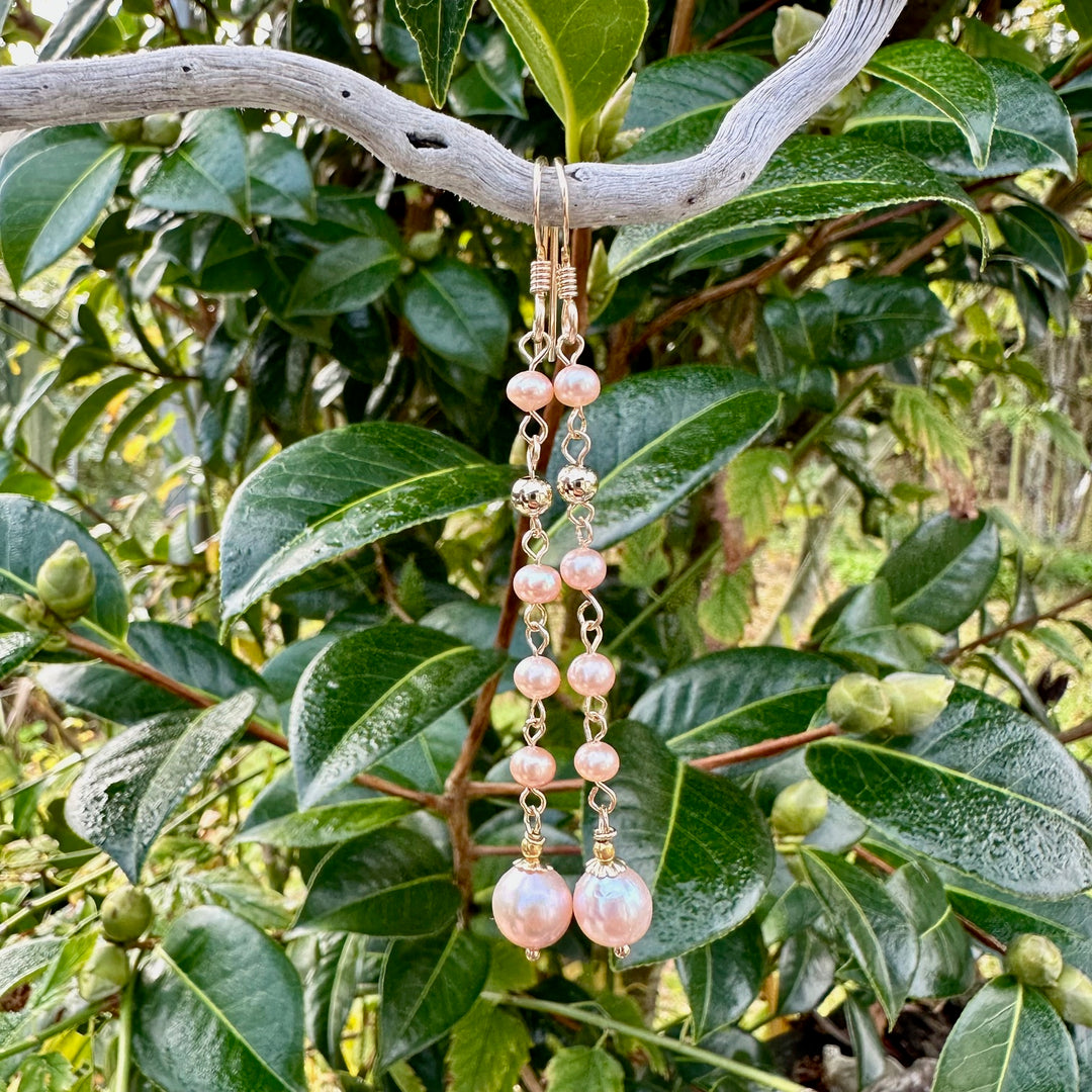 6 tier pink freshwater pearl earrings