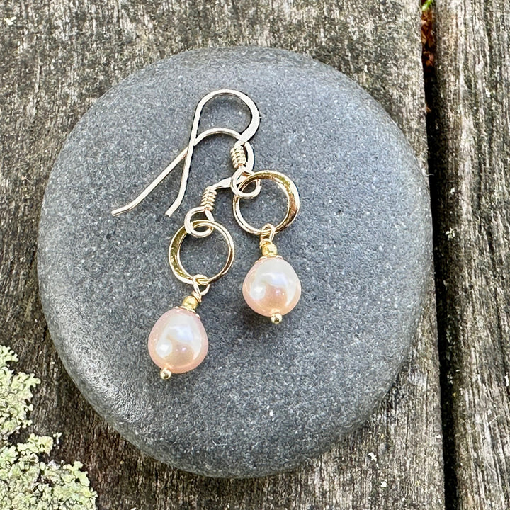 wee pink freshwater pearl drop earrings