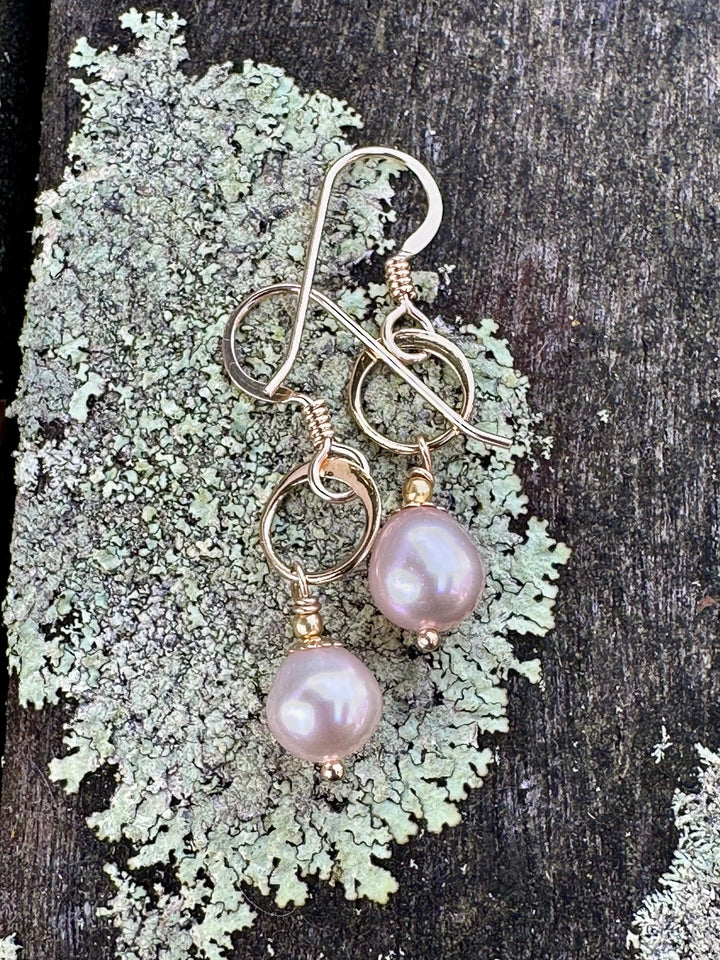 wee pink freshwater pearl drop earrings