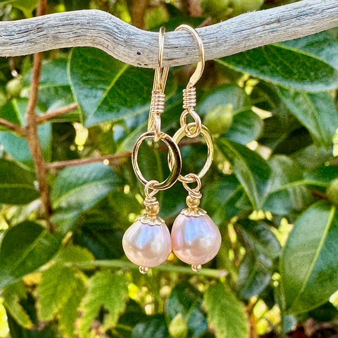 wee pink freshwater pearl drop earrings