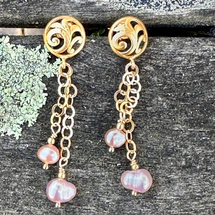 pink freshwater pearl earrings