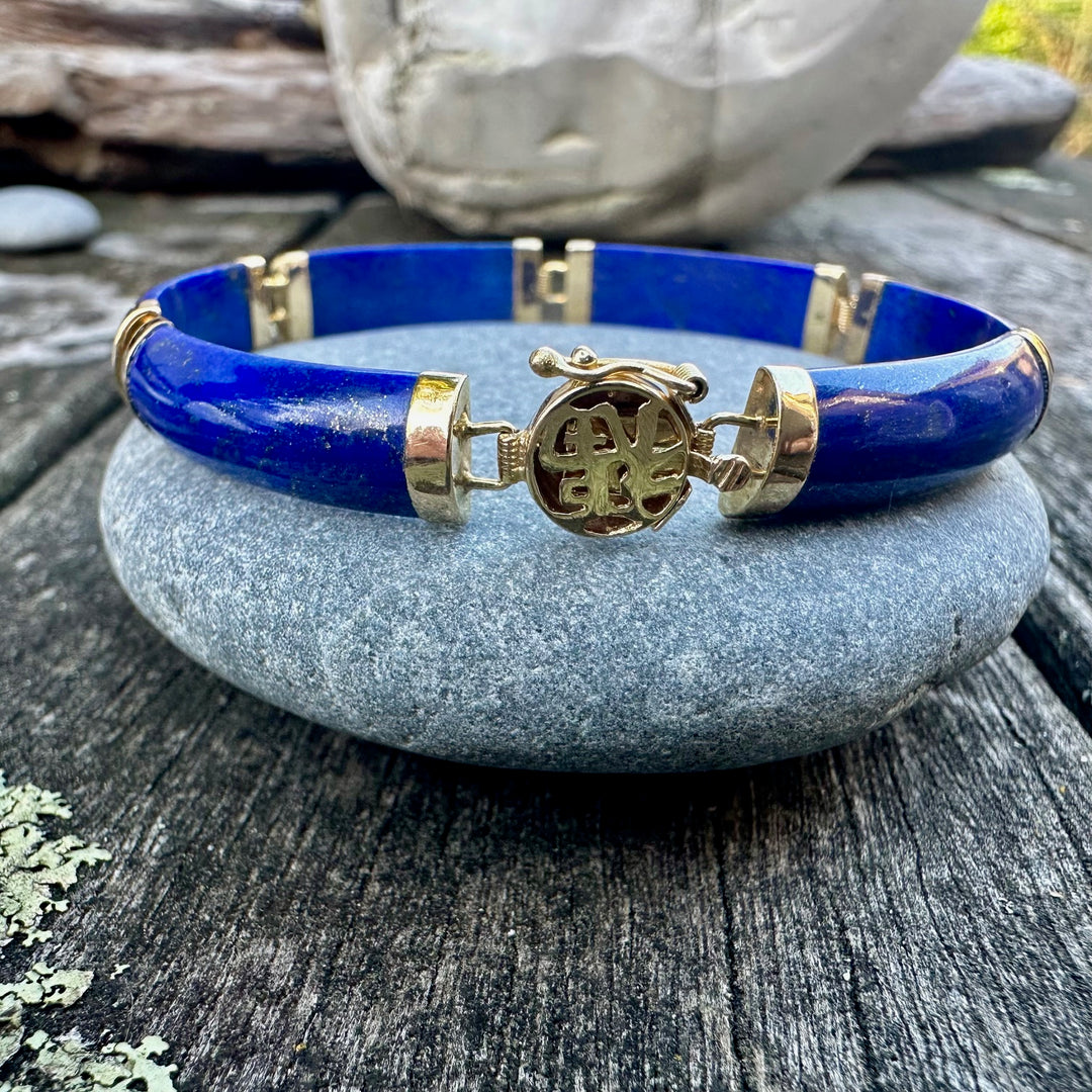Vintage lapis lazuli panel bracelet in 14 carat yellow gold