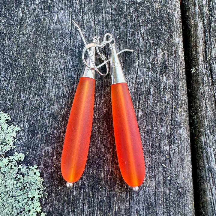 matte orange sea glass drops