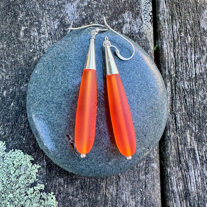 matte orange sea glass drops
