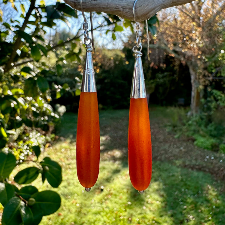 matte orange sea glass drops