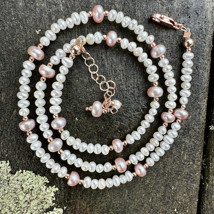 white & pink freshwater pearl necklace