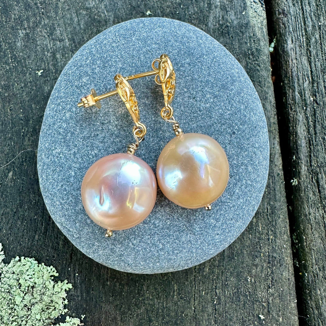 Apricot freshwater pearl earrings