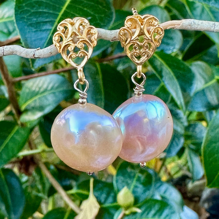 Apricot freshwater pearl earrings