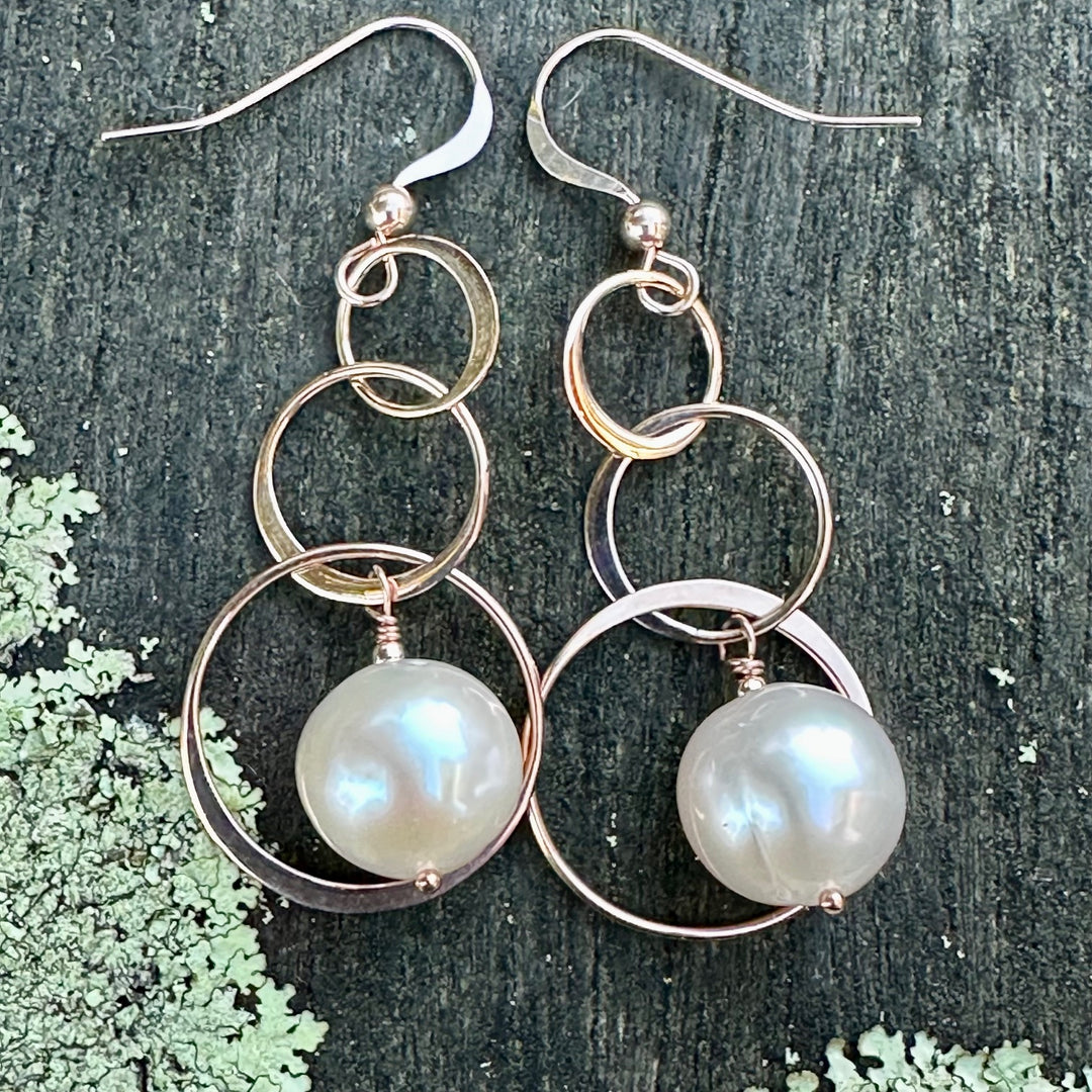 triple hoop & freshwater pearl earrings