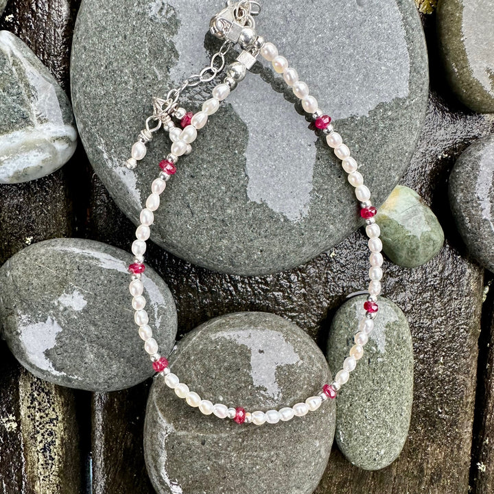 tiny freshwater pearl and ruby bracelet