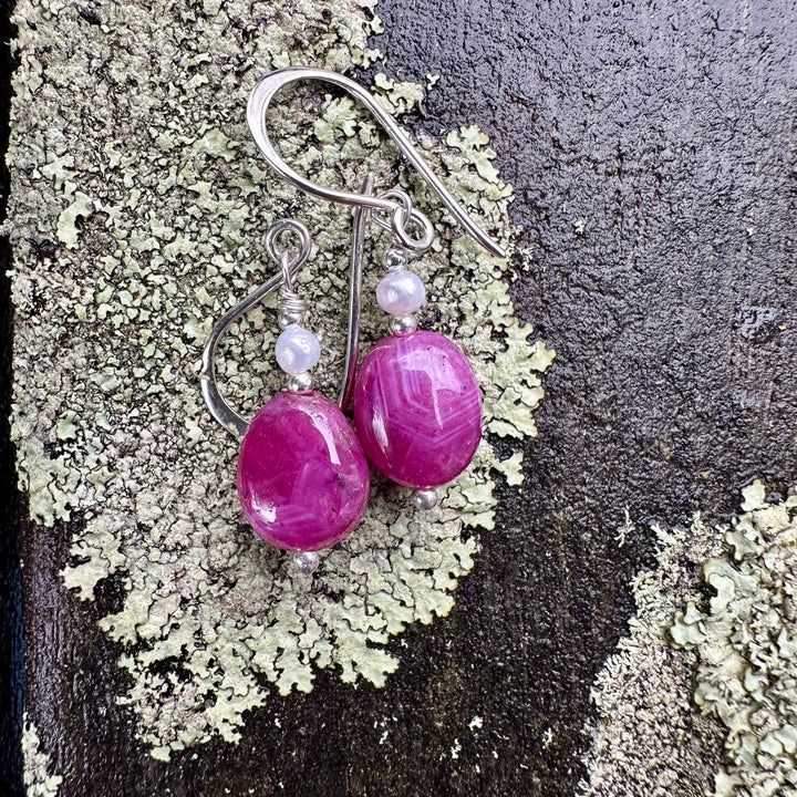 Indian ruby & freshwater pearl earrings