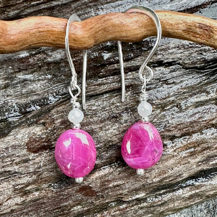 Indian ruby & freshwater pearl earrings