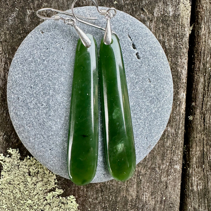 Large dark greenstone earrings