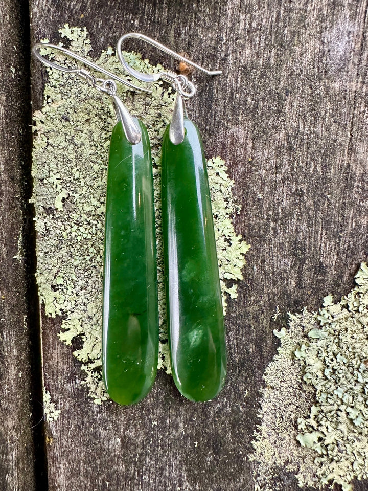 Large dark greenstone earrings