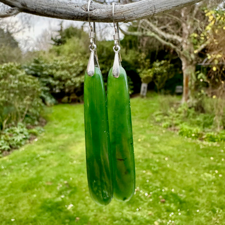 Large dark greenstone earrings
