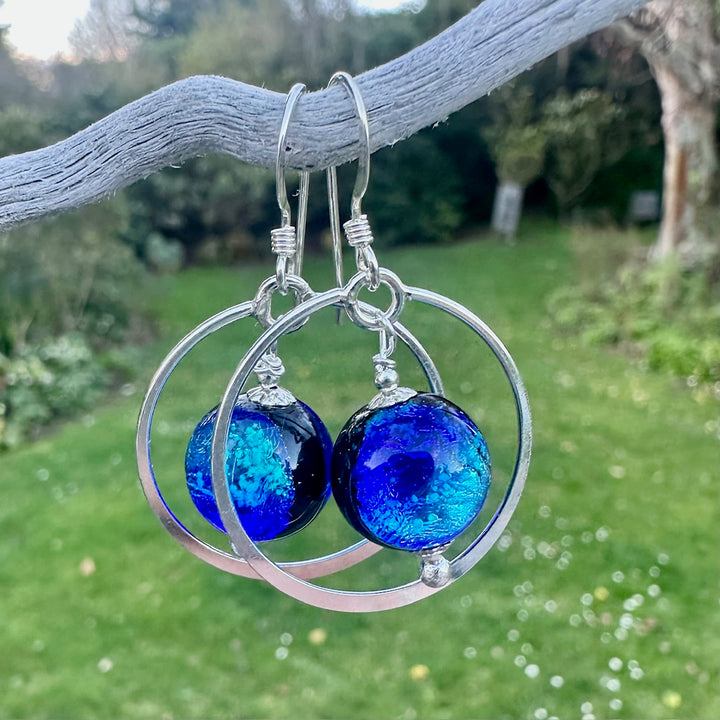 Two colour blue Japanese lamp work earrings