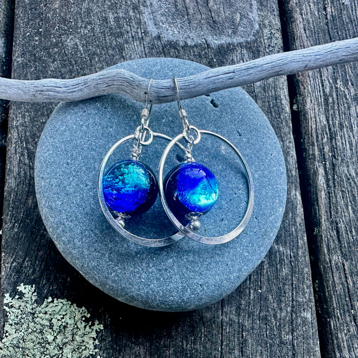 Two colour blue Japanese lamp work earrings