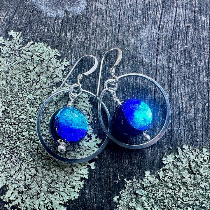 Two colour blue Japanese lamp work earrings