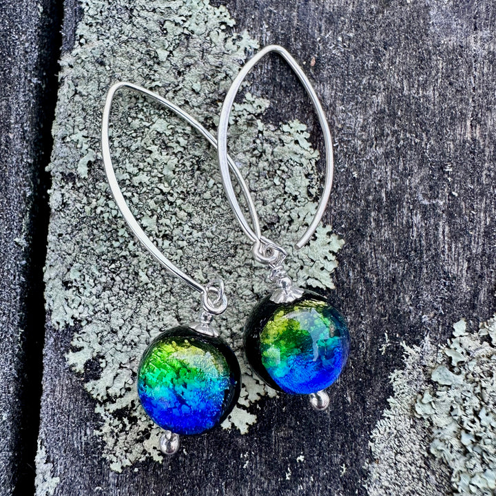 Green & blue Japanese lampwork earrings