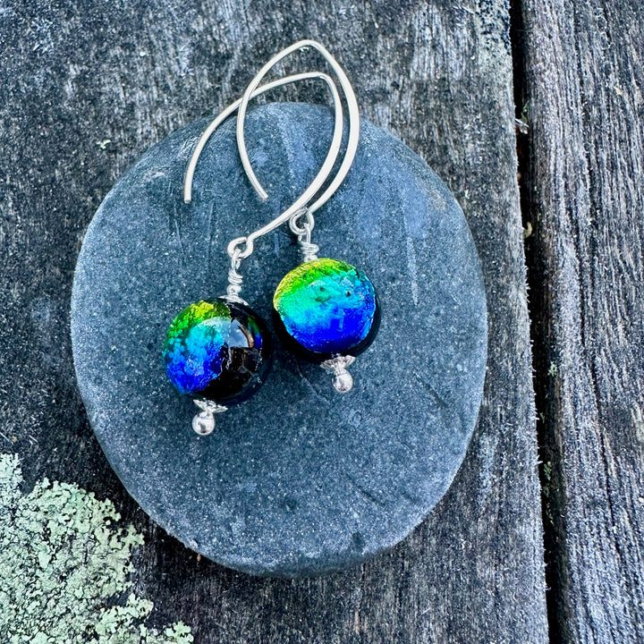 Green & blue Japanese lampwork earrings