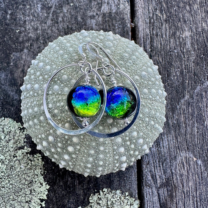Green & blue Japanese lamp work earrings
