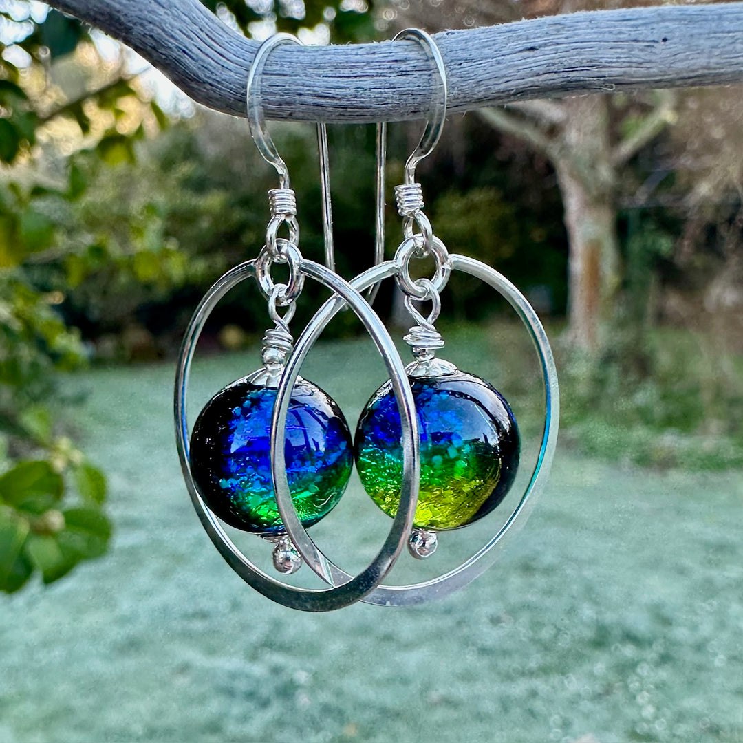 Green & blue Japanese lamp work earrings