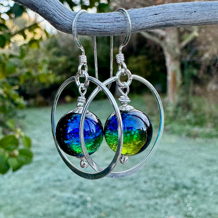 Green & blue Japanese lamp work earrings