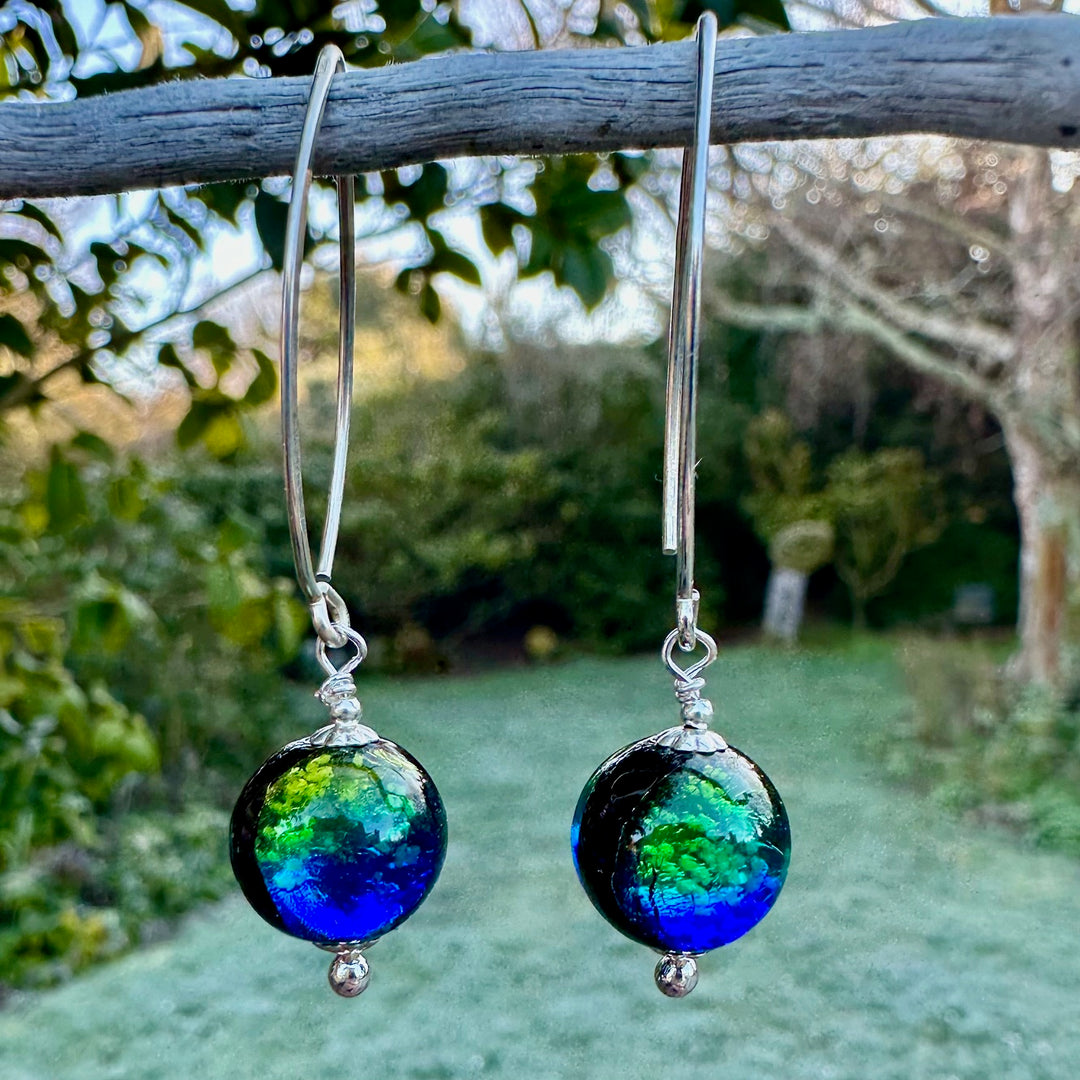 Green & blue Japanese lampwork earrings