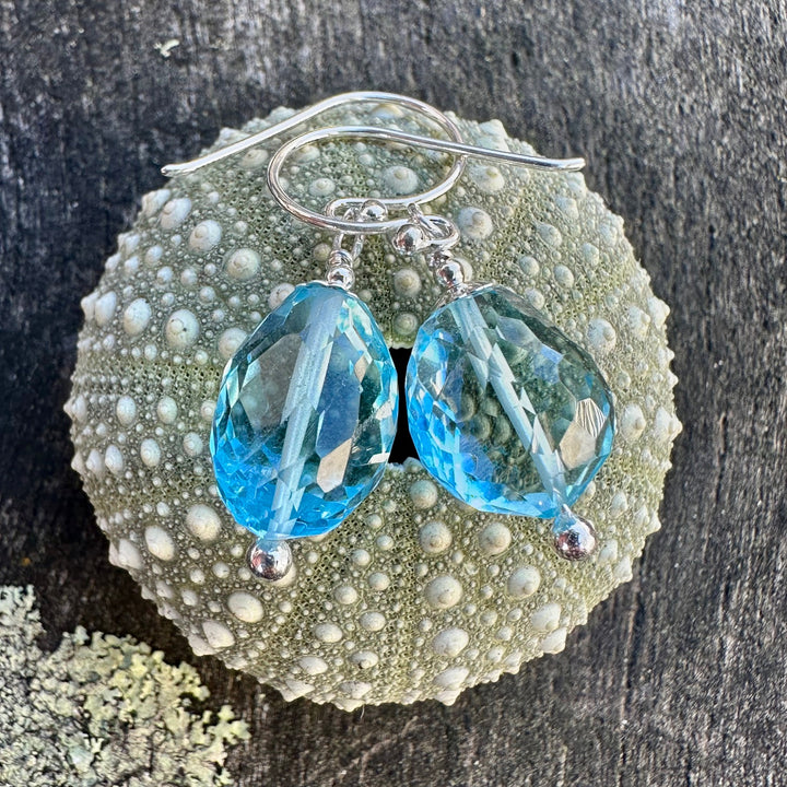 faceted blue topaz earrings