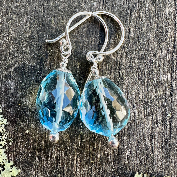 faceted blue topaz earrings