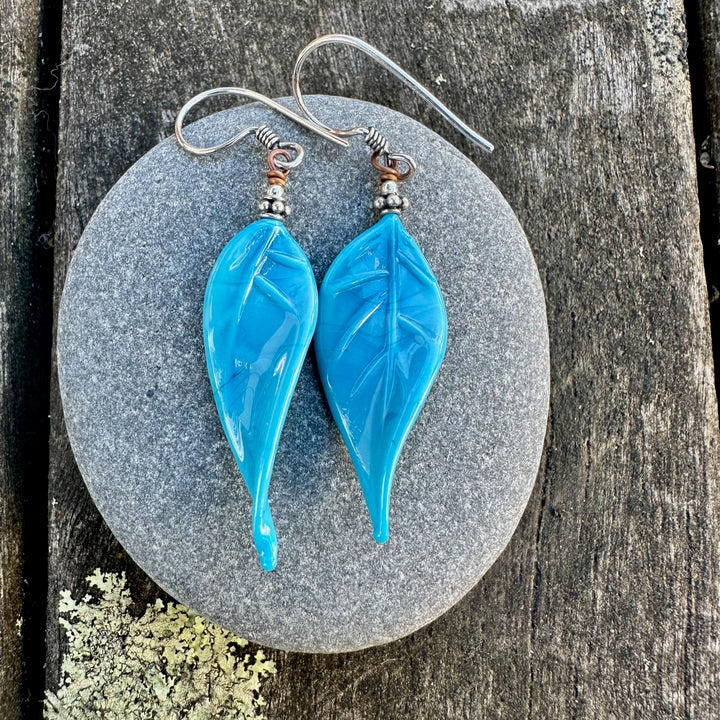 Blue venetian glass leaves