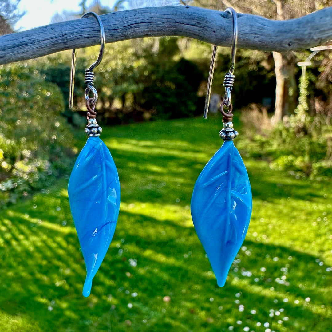 Blue venetian glass leaves