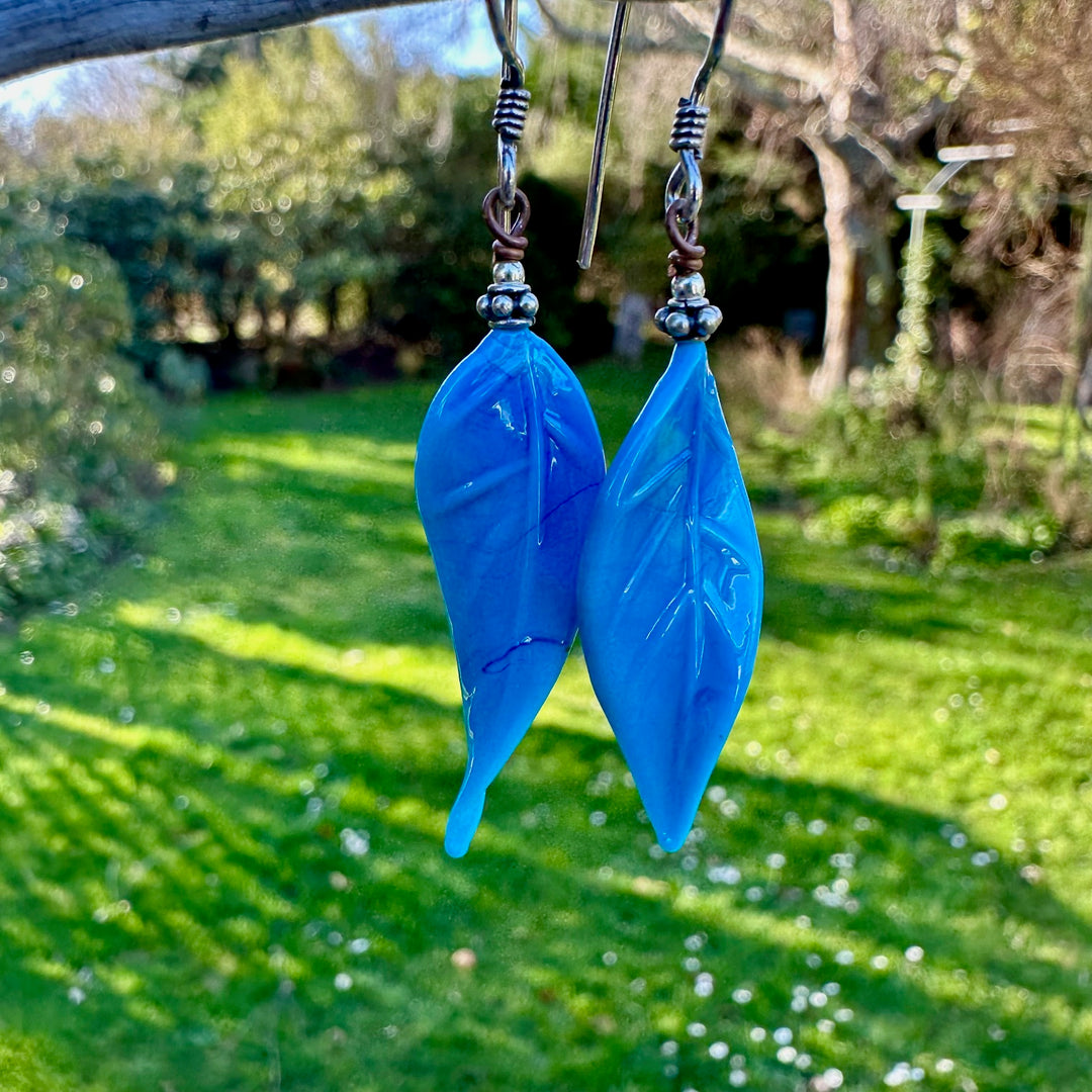 Blue venetian glass leaves