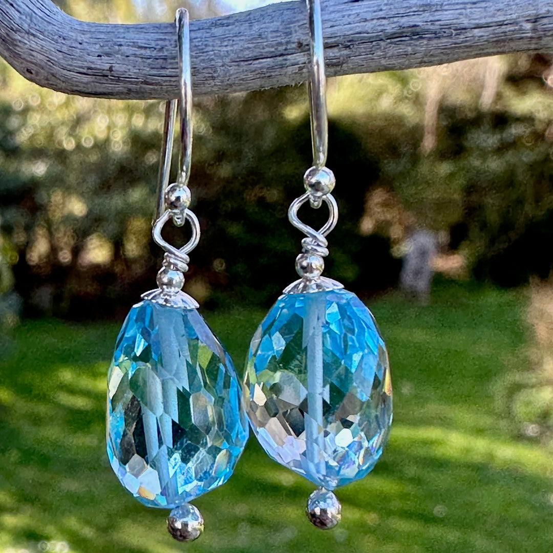 faceted blue topaz earrings