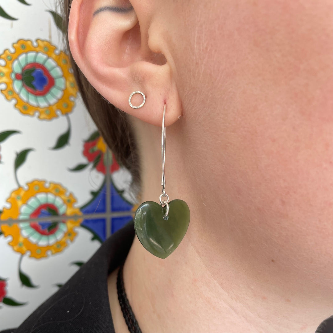 Sterling silver NZ greenstone heart earrings