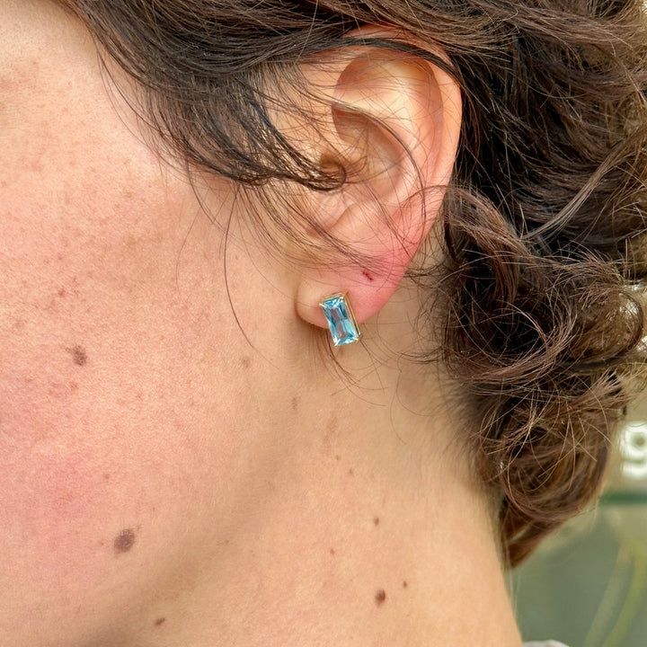 Swiss blue topaz studs