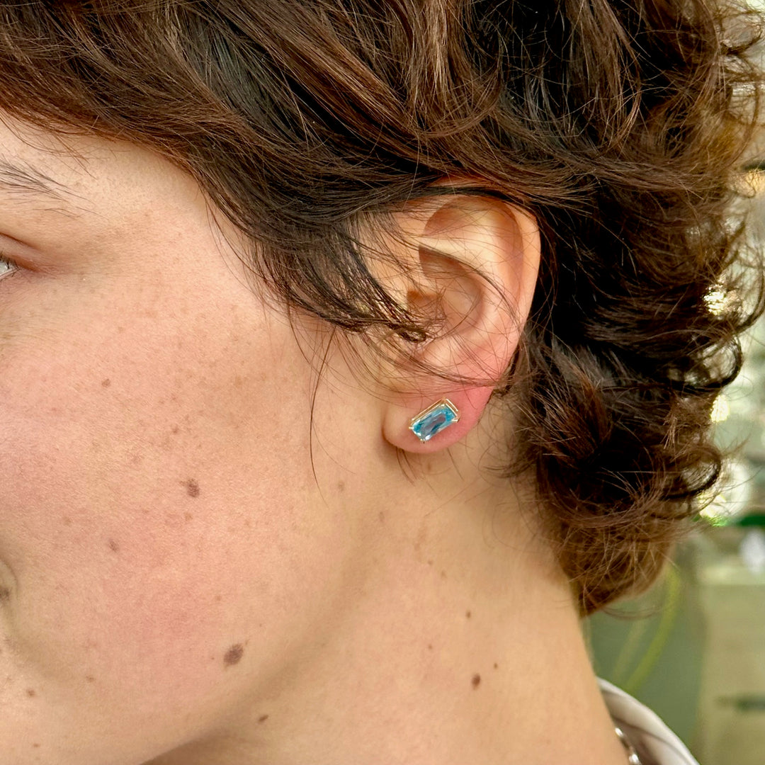 Swiss blue topaz studs